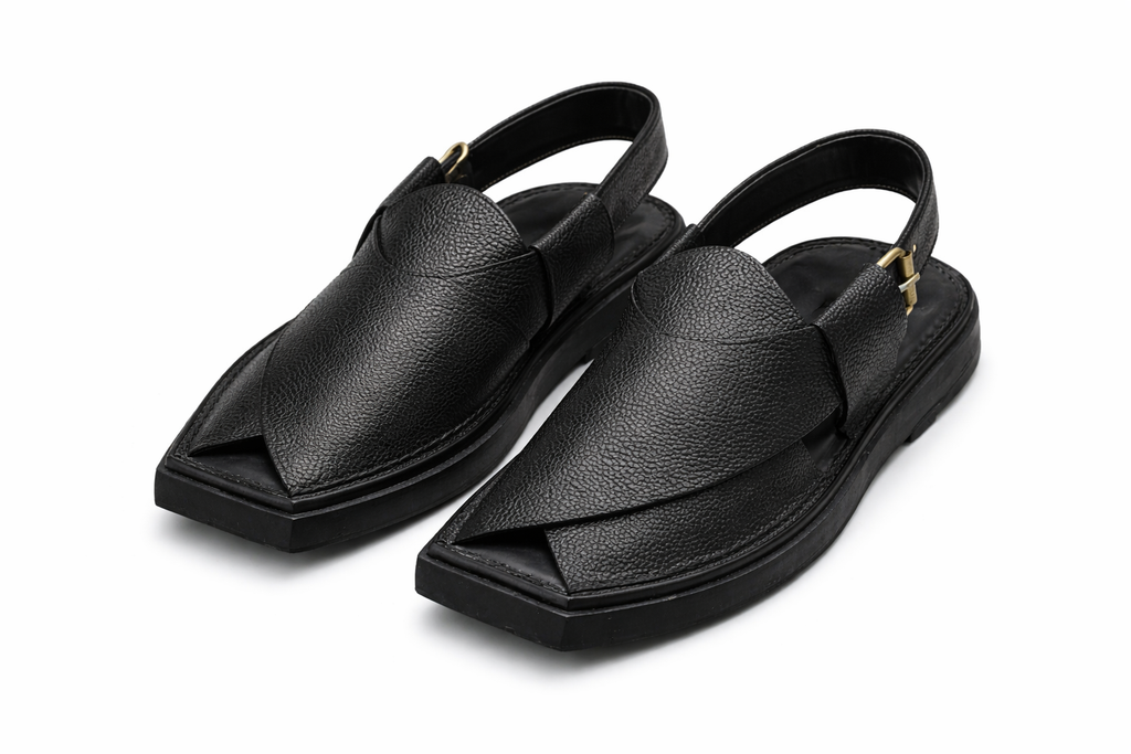 Noshy Black Kaptaan Dotted Chappal for Men | Premium Traditional Footwear