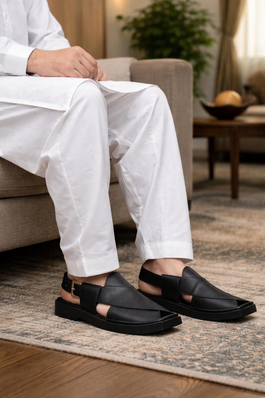 Noshy Black Kaptaan Dotted Chappal for Men | Premium Traditional Footwear