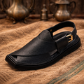 Noshy Black Kaptaan Dotted Chappal for Men | Premium Traditional Footwear