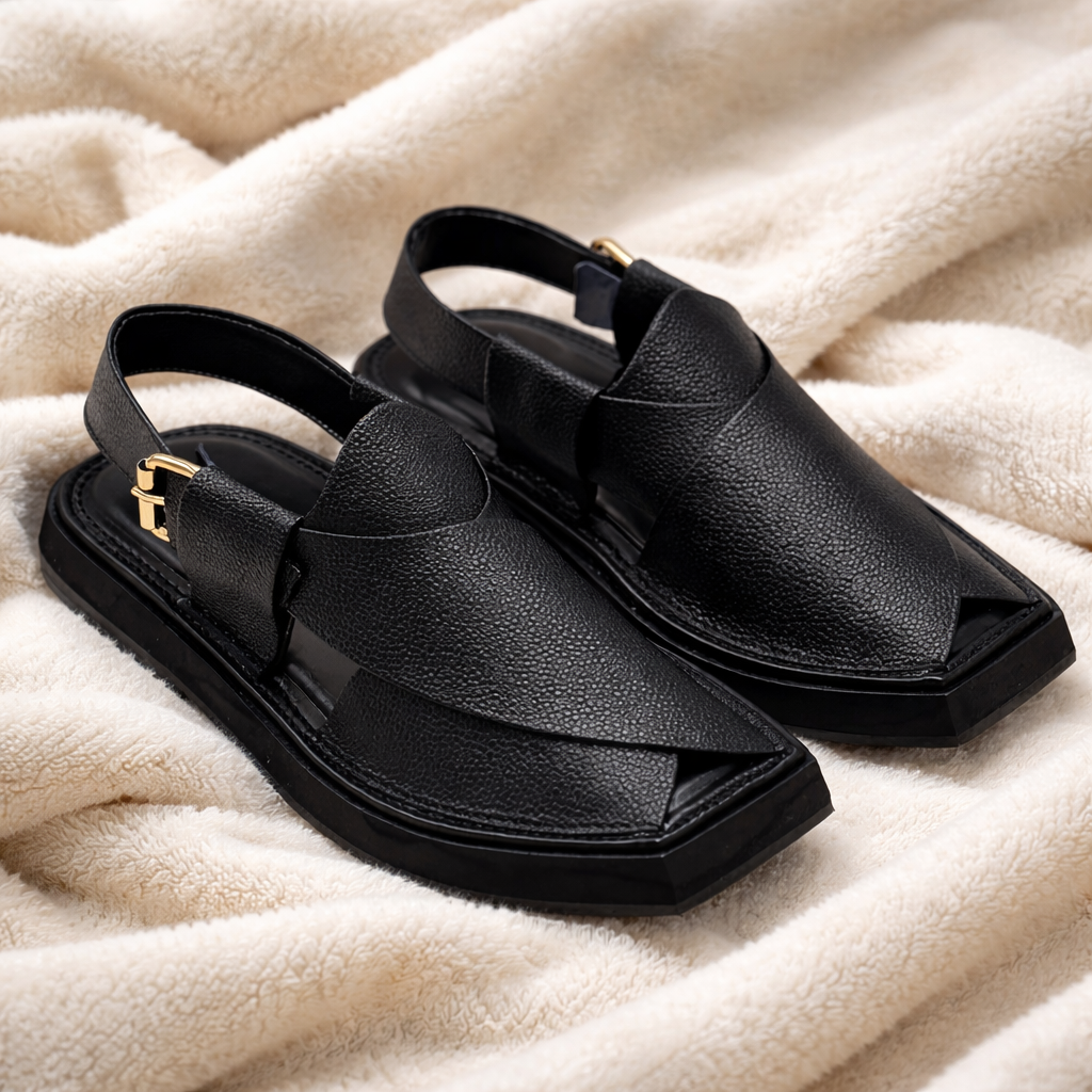 Noshy Black Kaptaan Dotted Chappal for Men | Premium Traditional Footwear