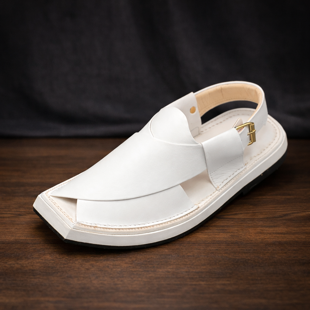 White Premium Kaptaan Chappal for Men