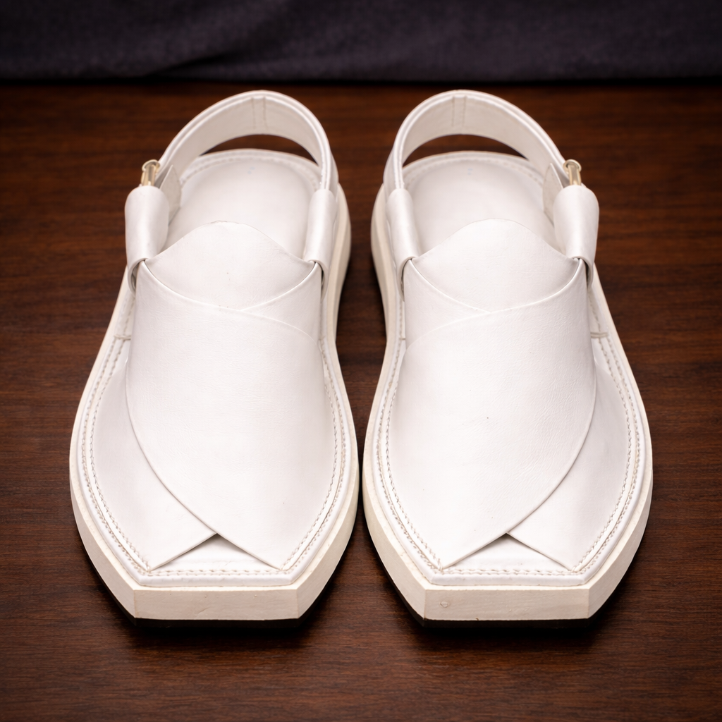 White Premium Kaptaan Chappal for Men