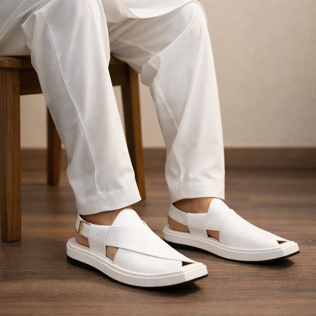 White Premium Kaptaan Chappal for Men