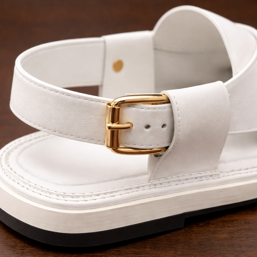 White Premium Kaptaan Chappal for Men